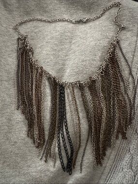 Mixed Metal Fringe Statement Necklace - Women Jewelry